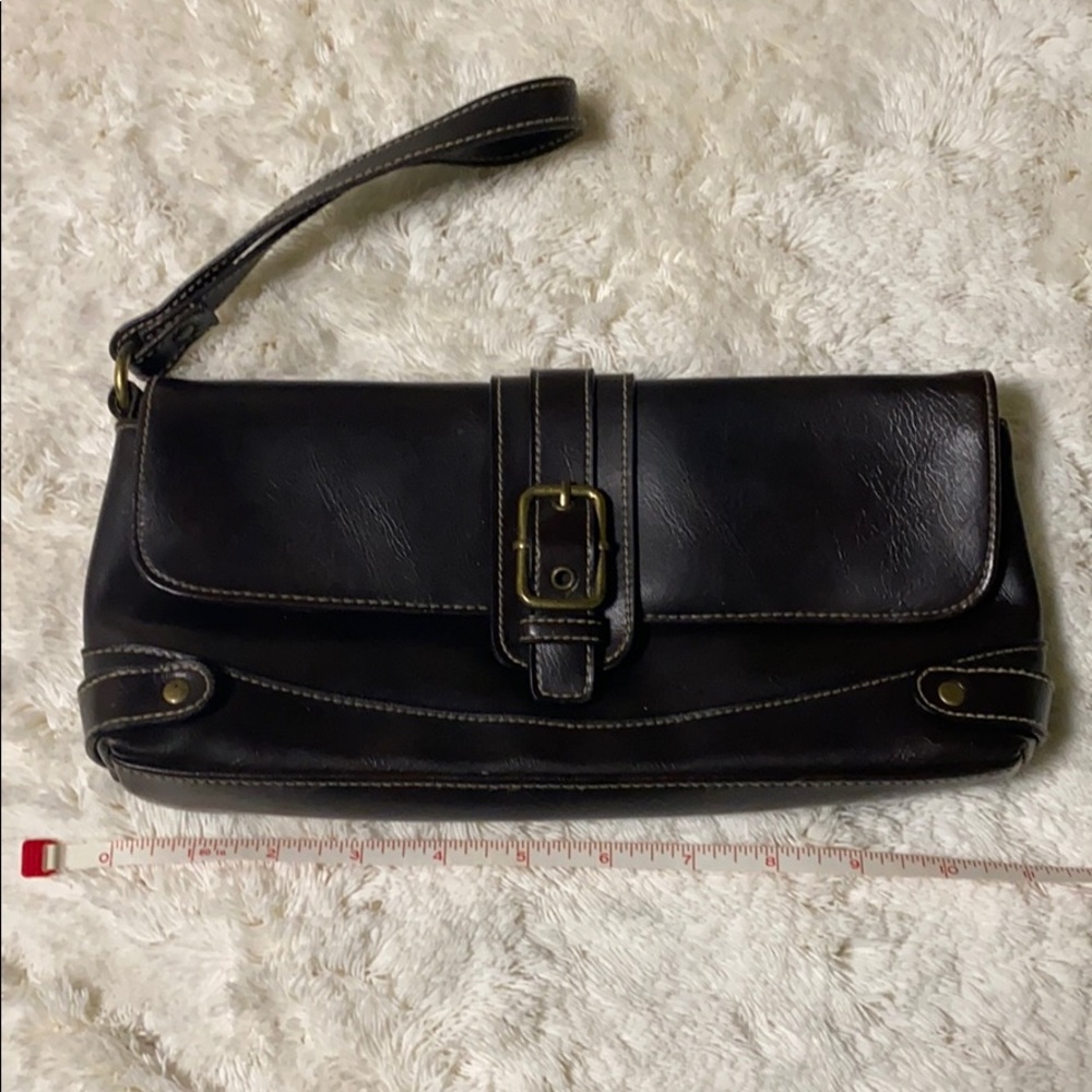 Brown wristlet with magnetic closure